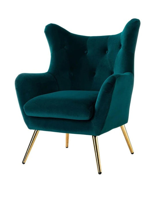 Luxury Teal Velvet Wingback Accent Chair – Modern Armchair with Gold Metal Legs