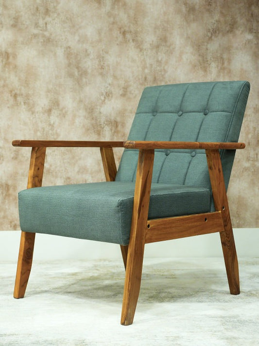 Sage Green Upholstered Armchair – Wooden Accent Chair for Living Room & Bedroom