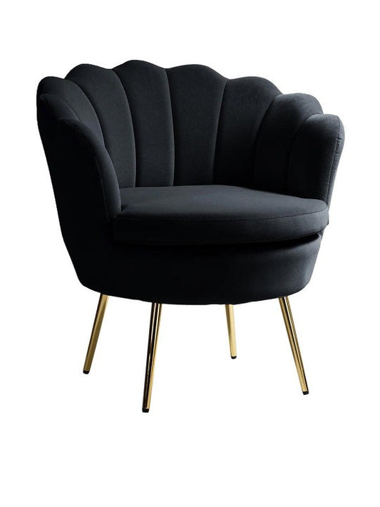 Luxury Black Velvet Shell Accent Chair – Modern Upholstered Chair with Gold Legs
