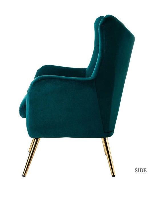 Luxury Teal Velvet Wingback Accent Chair – Modern Armchair with Gold Metal Legs