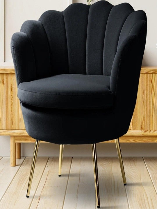 Luxury Black Velvet Shell Accent Chair – Modern Upholstered Chair with Gold Legs