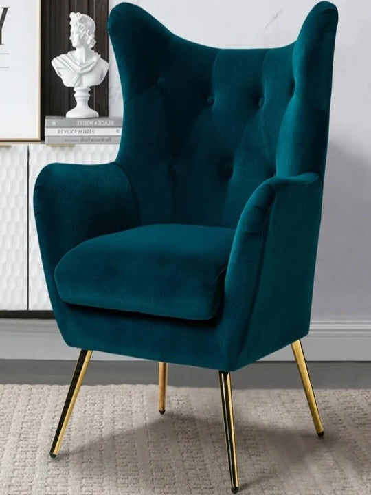Luxury Teal Velvet Wingback Accent Chair – Modern Armchair with Gold Metal Legs