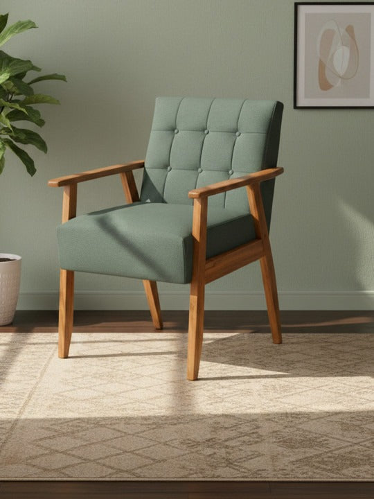 Sage Green Upholstered Armchair – Wooden Accent Chair for Living Room & Bedroom