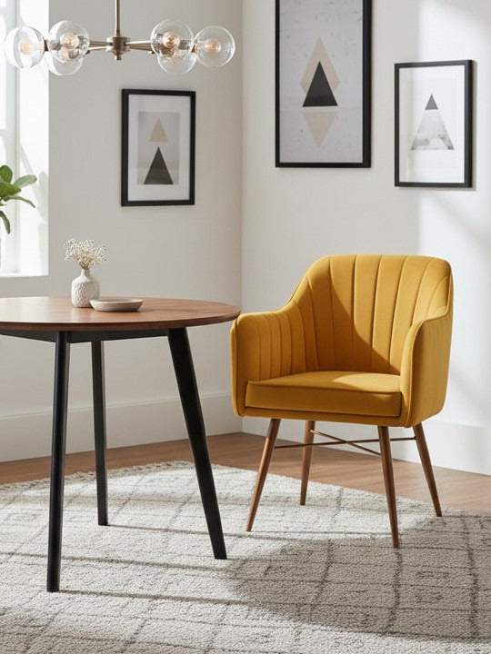 Modern Mustard Yellow Accent Chair – Upholstered Armchair for Living Room & Dining Area