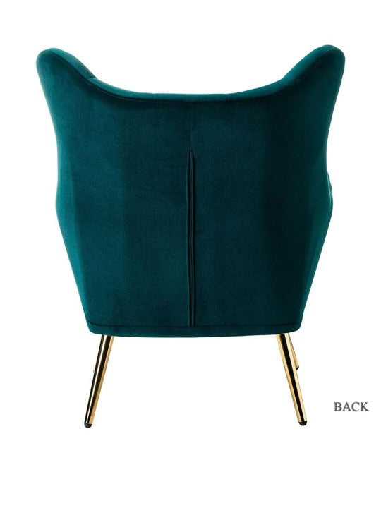 Luxury Teal Velvet Wingback Accent Chair – Modern Armchair with Gold Metal Legs
