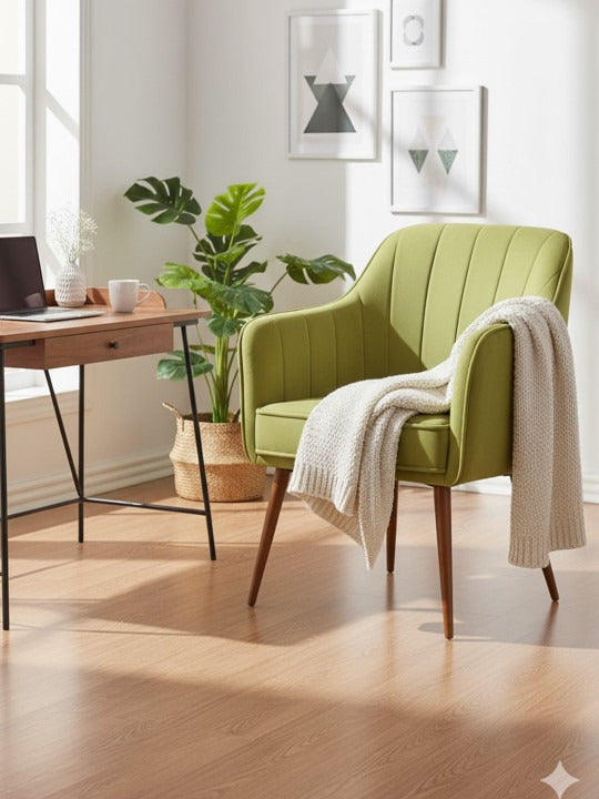 Modern Green Accent Armchair – Upholstered Single Sofa Chair for Living Room & Bedroom