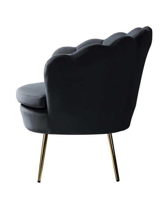 Luxury Black Velvet Shell Accent Chair – Modern Upholstered Chair with Gold Legs
